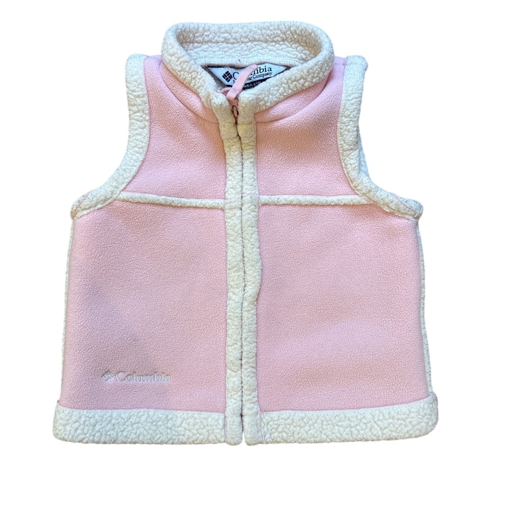 Columbia Fleece Vest Kids‎ Pink Good Sherpa Trim Full Zip SIZE 24 Months Infant